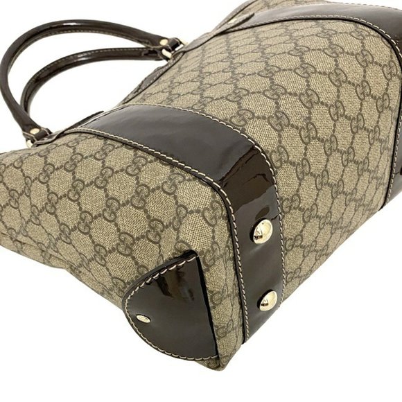 Gucci Tote Bag Beige Brown GG Supreme 203521 PVC Patent Leather GUCCI Handbag... - Picture 8 of 10